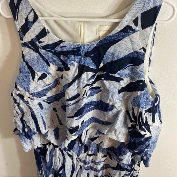 Chico’s Palm Print Maxi Dress Sz 2 Large Blue White Sleeveless Beach Vacation - Picture 5 of 9